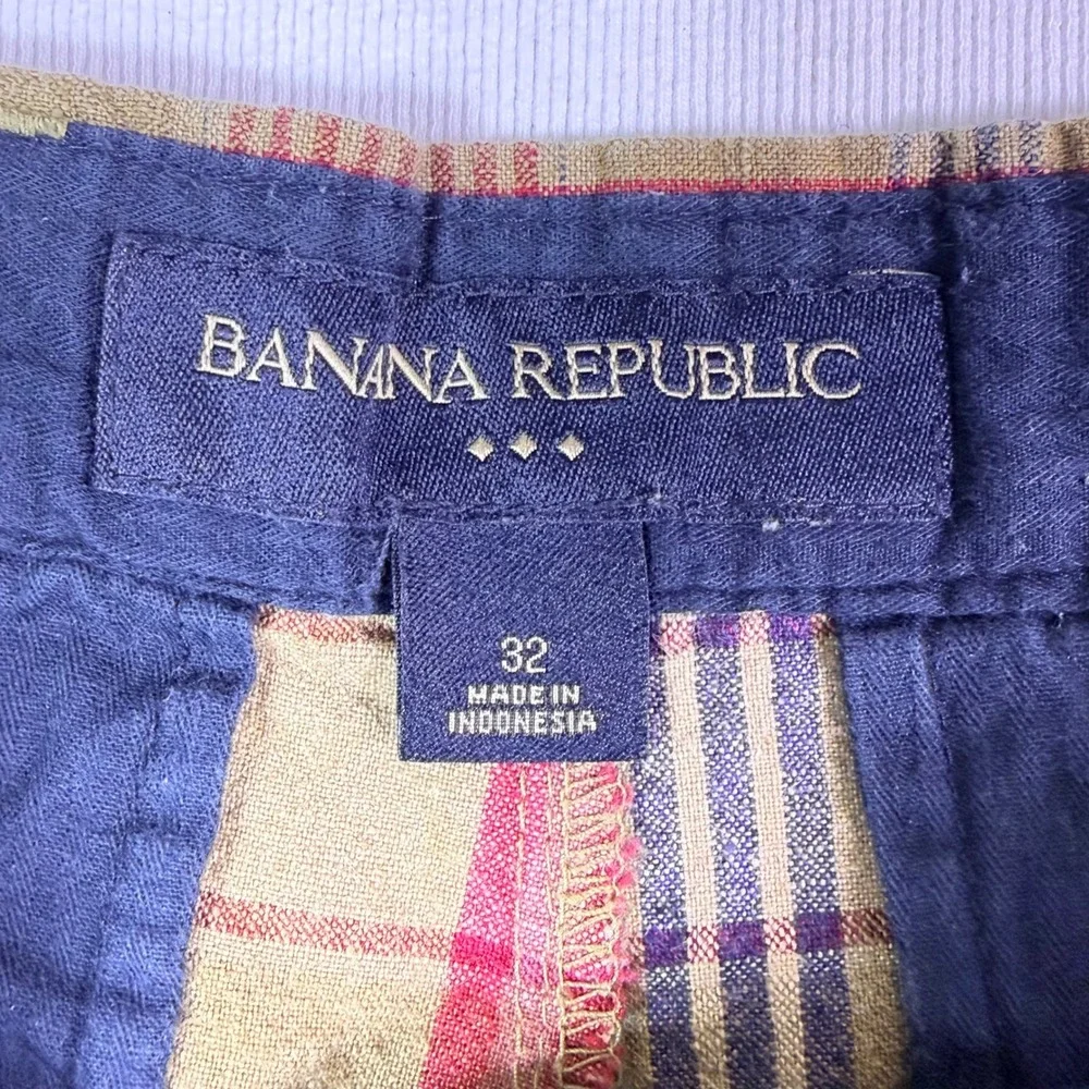 Banana Republic‎ Plaid Linen Cotton Shorts 32 Green Red Madras Summer Casual